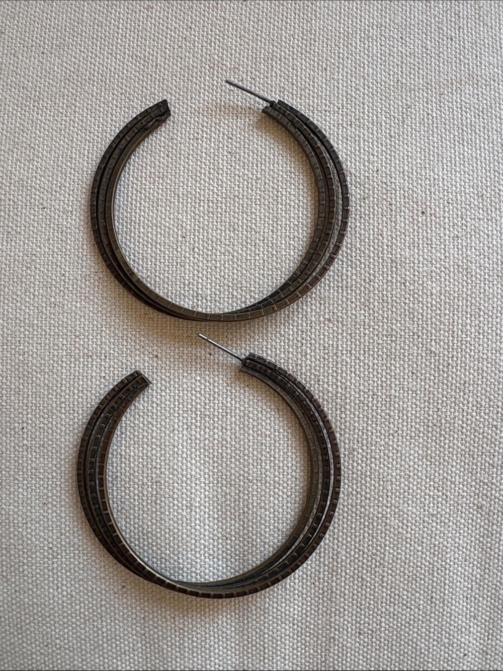 Black Textured Hoop Earrings - Women Accessories